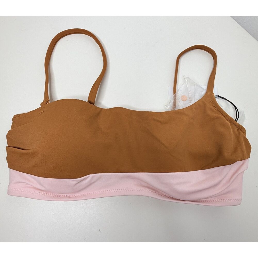 NWT Shade and Shore Adjustable Straps Brown Pink Bikini Top Sz 34C